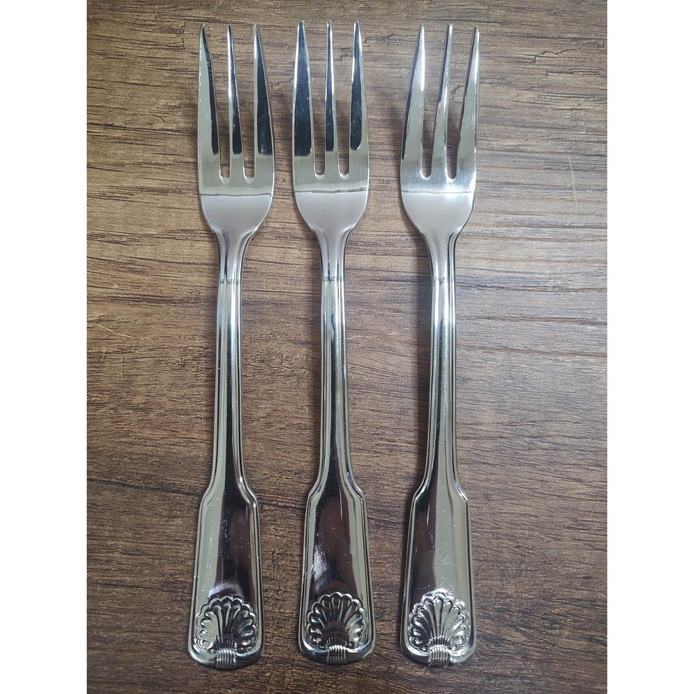 NIP Cambridge SHELL Glossy 18/8 Stainless PASTRY FORKS 6-1/2" Set of 3 Korea